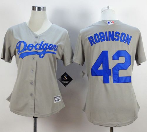 Dodgers #42 Jackie Robinson Grey Alternate Road Women's Stitched MLB Jersey