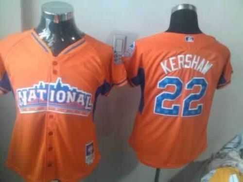 Dodgers #22 Clayton Kershaw Orange 2013 All Star Women's Stitched MLB Jersey