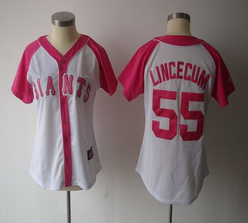 Giants #55 Tim Lincecum White/Pink Women's Splash Fashion Stitched MLB Jersey