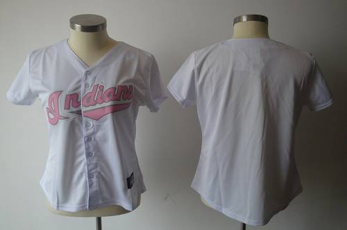 Indians Blank White With Pink No. Women's Fashion Stitched MLB Jersey