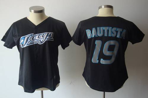 Blue Jays #19 Jose Bautista Black Women's Fashion Stitched MLB Jersey