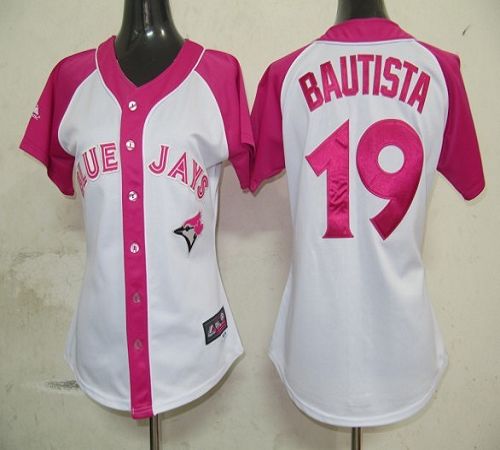 Blue Jays #19 Jose Bautista White/Pink Women's Splash Fashion Stitched MLB Jersey