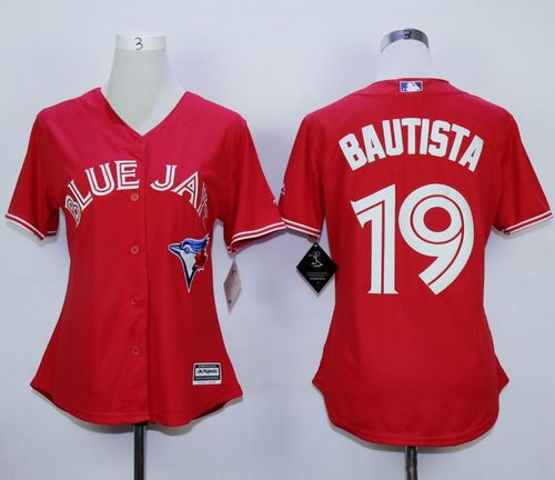 Blue Jays #19 Jose Bautista Red Canada Day Women's Stitched MLB Jersey