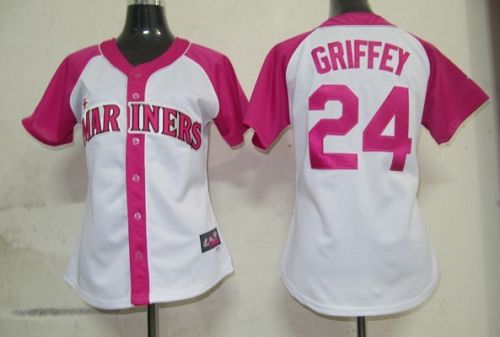 Mariners #24 Ken Griffey White/Pink Women's Splash Fashion Stitched MLB Jersey