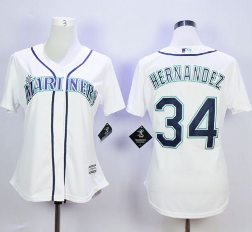Mariners #34 Felix Hernandez White Home Women's Stitched MLB Jersey