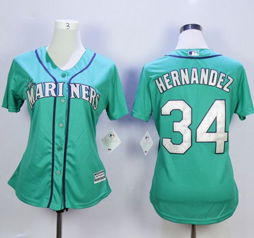 Mariners #34 Felix Hernandez Green Alternate Women's Stitched MLB Jersey