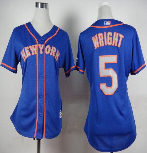 Mets #5 David Wright Blue(Grey NO.) Alternate Road Women's Stitched MLB Jersey