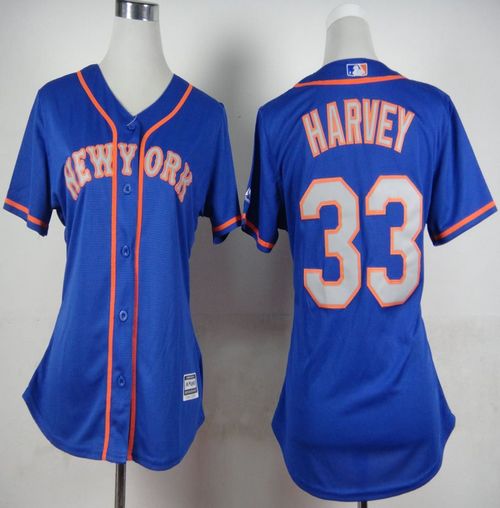 Mets #33 Matt Harvey Blue(Grey NO.) Alternate Road Women's Stitched MLB Jersey