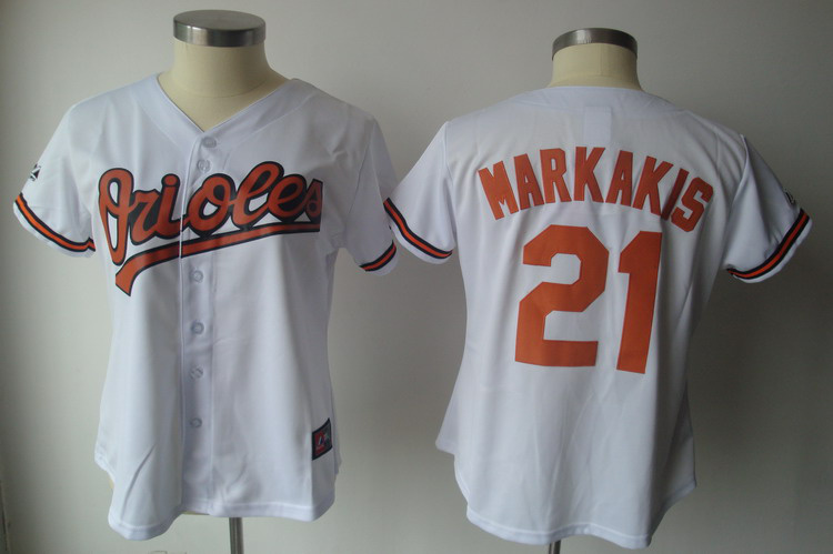 Orioles #21 Nick Markakis White Women's Fashion Stitched MLB Jersey