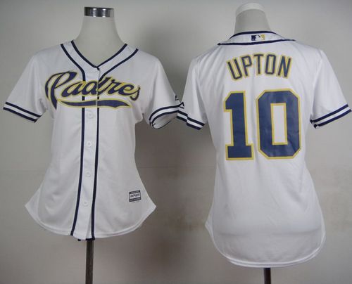 Padres #10 Justin Upton White Home Women's Stitched MLB Jersey