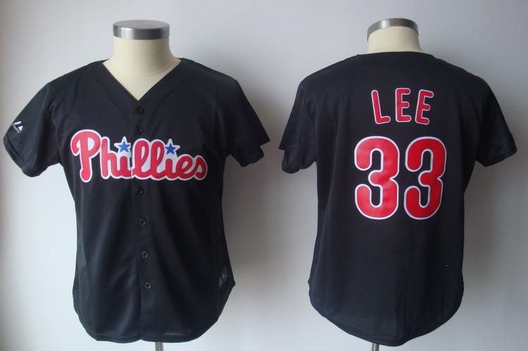 Phillies #33 Cliff Lee Black Women's Fashion Stitched MLB Jersey