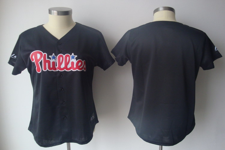 Phillies Blank Black Women's Fashion Stitched MLB Jersey