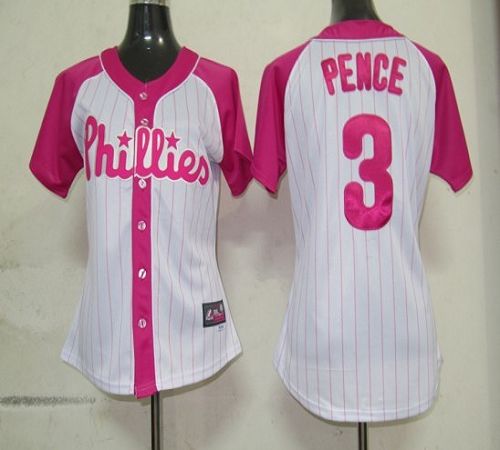 Phillies #3 Hunter Pence White/Pink Women's Splash Fashion Stitched MLB Jersey