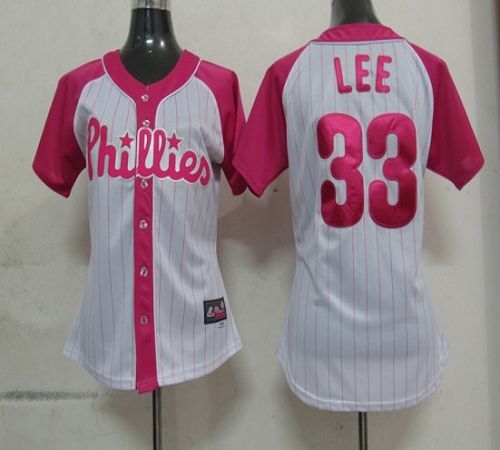 Phillies #33 Cliff Lee White/Pink Women's Splash Fashion Stitched MLB Jersey