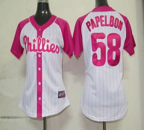 Phillies #58 Jonathan Papelbon White/Pink Women's Splash Fashion Stitched MLB Jersey