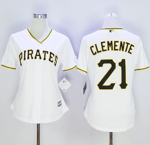 Pirates #21 Roberto Clemente White Women's Home Stitched MLB Jersey