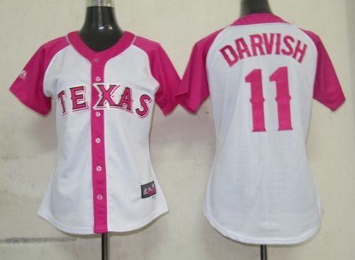Rangers #11 Yu Darvish White/Pink Women's Splash Fashion Stitched MLB Jersey