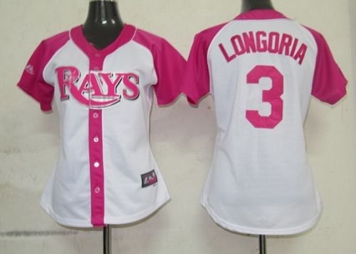 Rays #3 Evan Longoria White/Pink Women's Splash Fashion Stitched MLB Jersey
