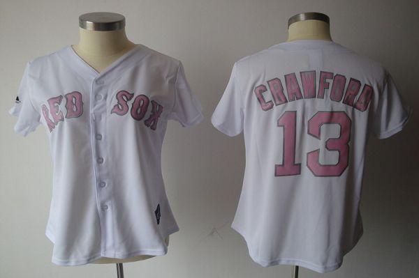 Red Sox #13 Carl Crawford White Pink No. Women's Fashion Stitched MLB Jersey