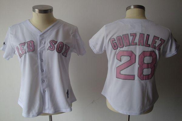 Red Sox #28 Adrian Gonzalez White Pink No. Women's Fashion Stitched MLB Jersey