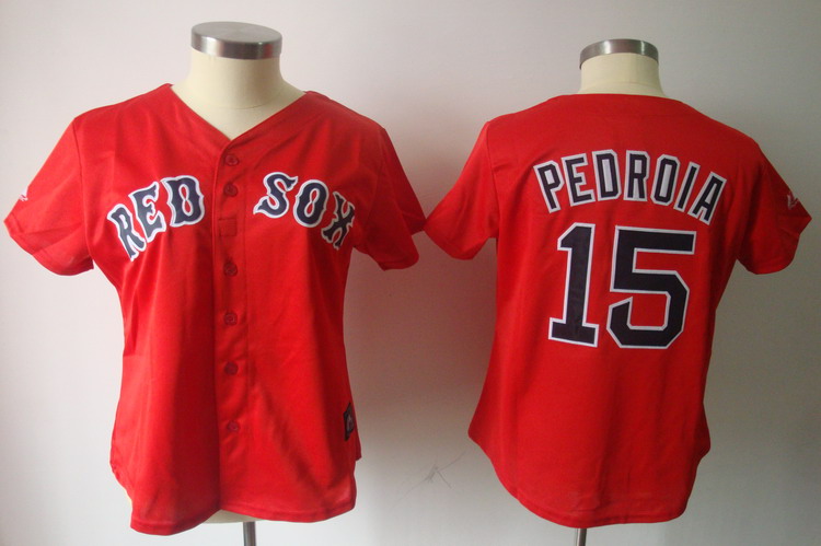 Red Sox #15 Dustin Pedroia Red Women's Fashion Stitched MLB Jersey