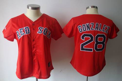 Red Sox #28 Adrian Gonzalez Red Women's Fashion Stitched MLB Jersey