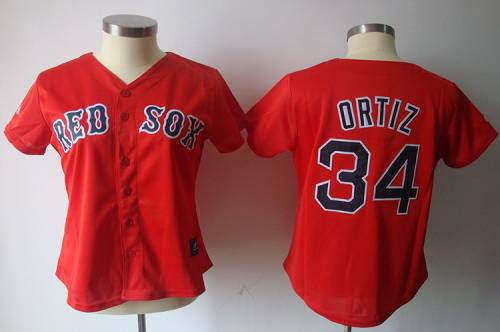 Red Sox #34 David Ortiz Red Women's Fashion Stitched MLB Jersey