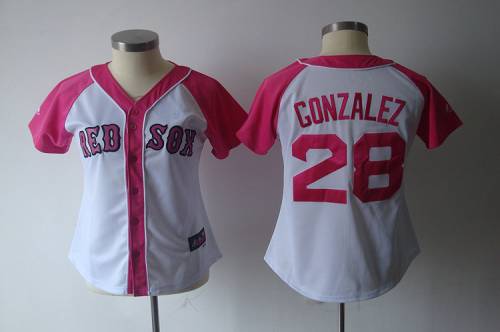 Red Sox #28 Adrian Gonzalez White/Pink Women's Splash Fashion Stitched MLB Jersey