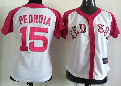 Red Sox #15 Dustin Pedroia White/Pink Women's Splash Fashion Stitched MLB Jersey