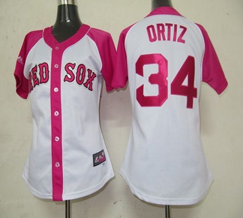 Red Sox #34 David Ortiz White/Pink Women's Splash Fashion Stitched MLB Jersey