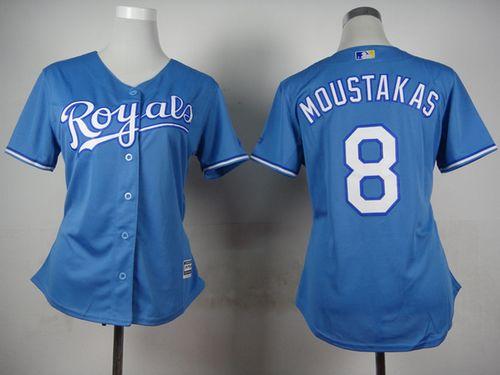 Royals #8 Mike Moustakas Light Blue Alternate 1 Women's Stitched MLB Jersey