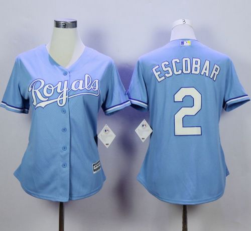 Royals #2 Alcides Escobar Light Blue Home Women's Stitched MLB Jersey