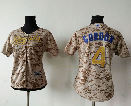 Royals #4 Alex Gordon Camo Women's Fashion Stitched MLB Jersey
