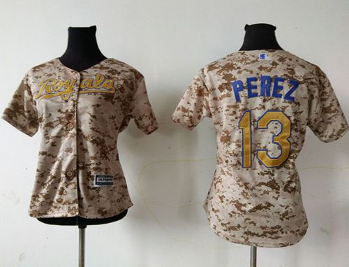 Royals #13 Salvador Perez Camo Women's Fashion Stitched MLB Jersey
