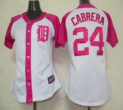 Tigers #24 Miguel Cabrera White/Pink Women's Splash Fashion Stitched MLB Jersey