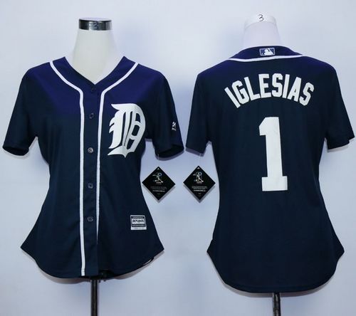 Tigers #1 Jose Iglesias Navy Blue Fashion Women's Stitched MLB Jersey