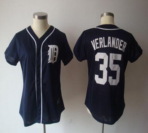 Tigers #35 Justin Verlander Navy Blue Women's Fashion Stitched MLB Jersey