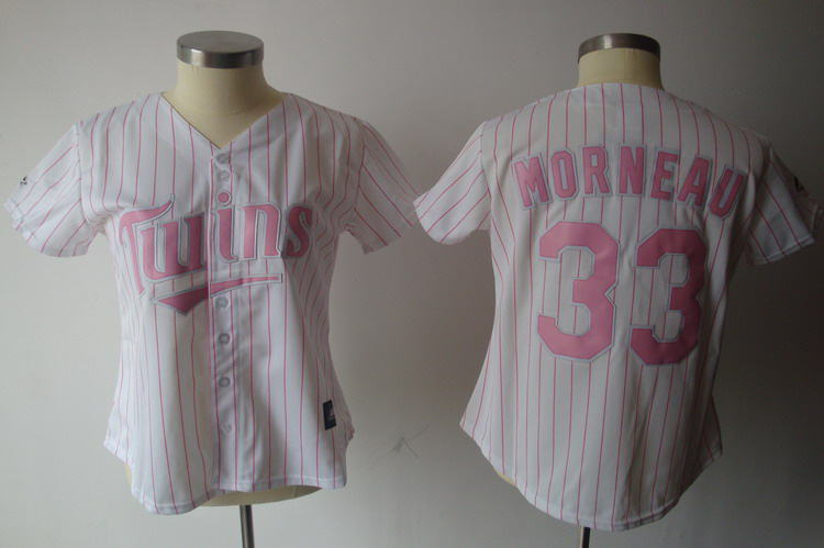 Twins #33 Justin Morneau White Pink Number Women's Fashion Stitched MLB Jersey