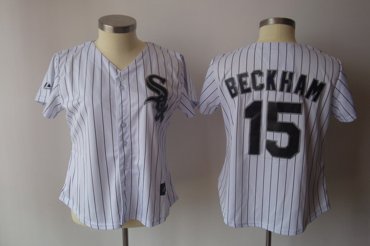 White Sox #15 Gordon Beckham White With Black Strip Women's Fashion Stitched MLB Jersey