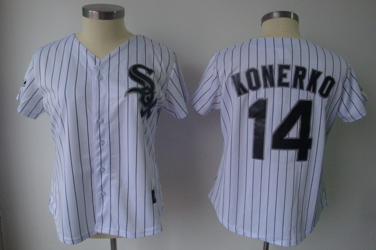 White Sox #14 Paul Konerko White With Black Strip Women's Fashion Stitched MLB Jersey