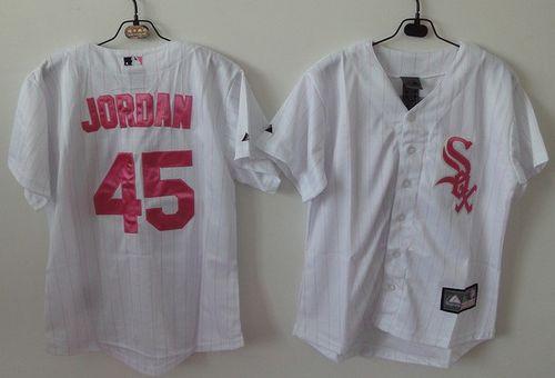 White Sox #45 Michael Jordan White(Pink Strip) Women's Fashion Stitched MLB Jersey