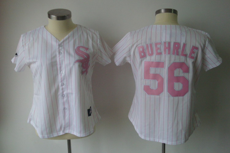 White Sox #56 Mark Buehrle White Pink Strip Women's Fashion Stitched MLB Jersey