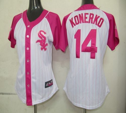 White Sox #14 Paul Konerko White/Pink Women's Splash Fashion Stitched MLB Jersey