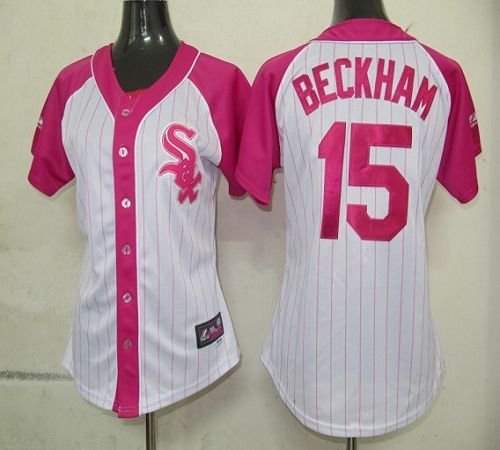 White Sox #15 Gordon Beckham White/Pink Women's Splash Fashion Stitched MLB Jersey