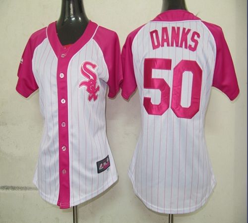 White Sox #50 John Danks White/Pink Women's Splash Fashion Stitched MLB Jersey