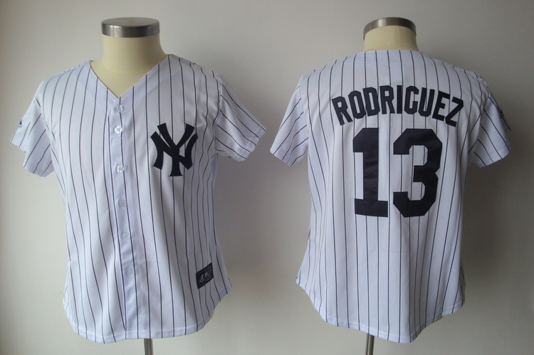 Yankees #13 Alex Rodriguez White With Black Strip Women's Fashion Stitched MLB Jersey