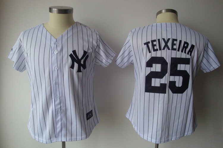 Yankees #25 Mark Teixeira White With Black Strip Women's Fashion Stitched MLB Jersey