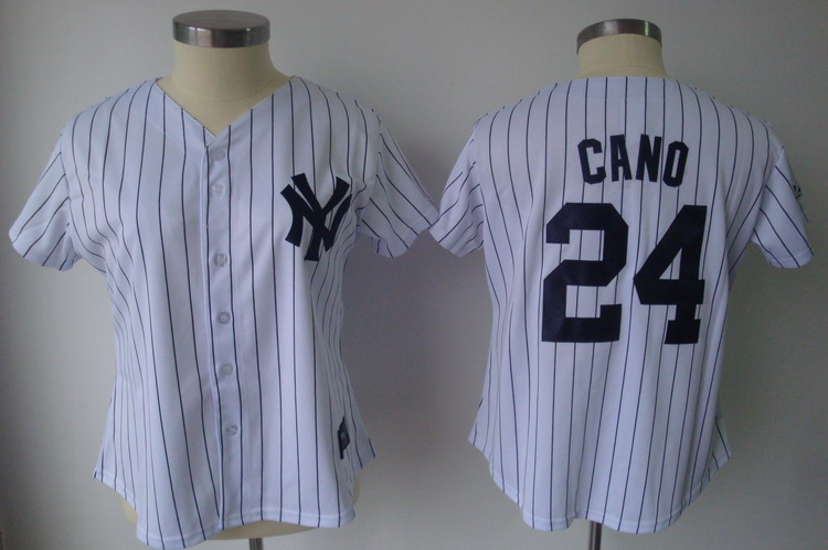 Yankees #24 Robinson Cano White With Black Strip Women's Fashion Stitched MLB Jersey