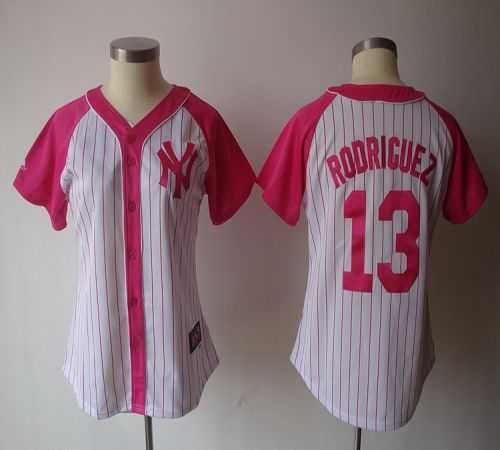 Yankees #13 Alex Rodriguez White/Pink Women's Splash Fashion Stitched MLB Jersey
