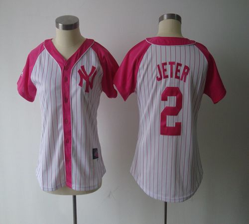 Yankees #2 Derek Jeter White/Pink Women's Splash Fashion Stitched MLB Jersey